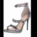 Jessica Simpson Shoes | Jessica Simpson Kaycie Dressy Formal Heels, Bow Straps, Dark Silver Gunmetal | Color: Black/Silver | Size: 9.5