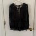 Free People Tops | Free People Black Sheer Mesh Long Sleeve Open Back Distressed Top Crochet Lace | Color: Black | Size: S