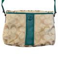 Coach Bags | Coach Signature Stripe Fold Over Tote F23304 Teal Khaki Large Carryall Purse | Color: Cream/Green | Size: Os