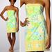 Lilly Pulitzer Dresses | 100% Cotton Lilly Pulitzer Bowen Gator Patch Floral Strapless Lacy Boned Dress 0 | Color: Green/Yellow | Size: 0