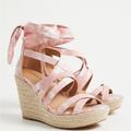 Torrid Shoes | Ankle Wrap Platform Wedge (Ww) | Color: Pink/White | Size: 9.5 Ww