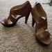 Michael Kors Shoes | Brown Michael Kors Heals With Zipper Backs, Crossed Straps | Color: Black/Brown | Size: 6.5