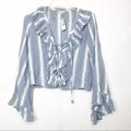 American Eagle Outfitters Tops | American Eagle Ruffle Striped Lace Up Crop Top | Color: Blue/White | Size: Xs