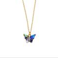 Anthropologie Jewelry | Anthropologie Gold Plated Abalone Shell Dainty Butterfly Pendant Necklace | Color: Blue/Gold | Size: Adjustable 16”-18” Chain