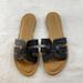 American Eagle Outfitters Shoes | American Eagle Outfitters Sandal Women's 8 Black Faux Leather Strap Flats Slides | Color: Black/Brown | Size: 8