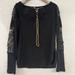 Free People Tops | New Free People Black Boho Crochet Eyelet Arm Lace Up Knit Long Sleeve Sz Xs | Color: Black | Size: Xs