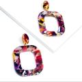 Anthropologie Jewelry | 2/$25 Anthropologie Colorful Marbled Multicolor Resin Drop Cutout Earri | Color: Pink/Red | Size: Os