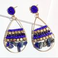 Anthropologie Jewelry | 2/$35 Anthropologie Genuine Blue Sodalite Beaded Gold Teardrop Dangle E | Color: Blue/Gold | Size: Os