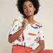Anthropologie Tops | Anthropologie Aimee Clarke Art Brushstroke Button Back Puff Sleeve Top Womens Xs | Color: Pink/White | Size: Xs