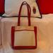 Coach Bags | Coach Leather And Linen Shopper Tote Bag Beige And Red | Color: Cream/Red | Size: Os