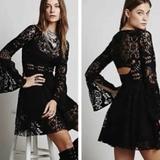 Free People Dresses | Free People Lover's Folk Song Black Lace Mini Dress Size 0 | Color: Black | Size: 0
