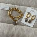 J. Crew Jewelry | J.Crew Agate & Freshwater Pearl Chain Bracelet + Earrings Set | Color: Gold/Gray | Size: Os