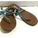 American Eagle Outfitters Shoes | American Eagle Women's Size 9.5 Blue Studded Strappy Thong Flats Sandals Shoes | Color: Blue/Brown | Size: 9.5