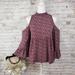 American Eagle Outfitters Tops | American Eagle Size Medium Burgundy Floral Cold Shoulder Bell Sleeve Top Blouse | Color: Red/White | Size: M