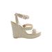 Vince Camuto Wedges: Strappy Platform Boho Chic Gold Print Shoes - Women's Size 10 - Open Toe