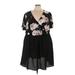 Shein Casual Dress - Mini V-Neck Short sleeves: Black Print Dresses - Women's Size 28