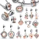 Authentique breloque en argent regardé 925 et or rose pour bracelet Pandora cloches cadenas cœur