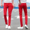 Estate 2023 giovani adolescenti rosso bianco blu coreano abbigliamento di lusso Jeans Slim da uomo