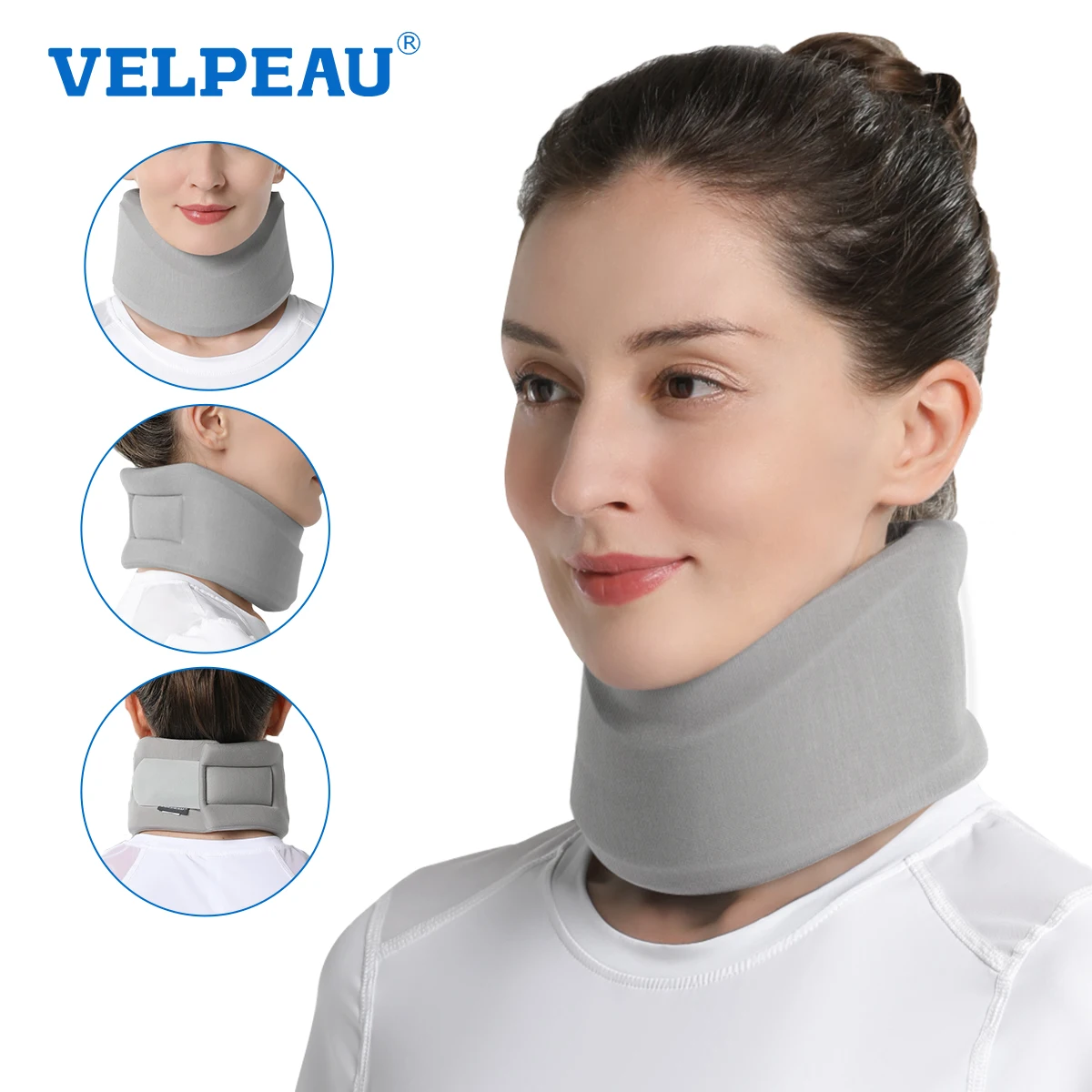 VELPEAU Nackenstütze bei Nackenschmerzen, Verstellbare und Weiche Halskrause zum Schlafen, Nickerchen Machen, Entlastung des Wirbelsäulendrucks Image