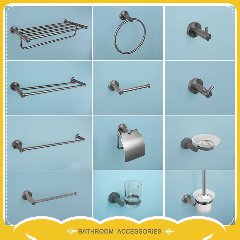 Graues Badezimmer Hardware Set Zubehör Kit Edelstahl runde Wandre gal Hands tange Toiletten papier halter Robe Handtuch haken