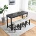 4 Piece Bar Table Set with Power Outlet, Dining Room Table and Chairs Set with 3 PU Leather Padded Stools for Living Room