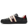 523469 Ace Shoes Calf-skin Leather Casual Sneakers (GGM1715) - Black - Gucci Sneakers