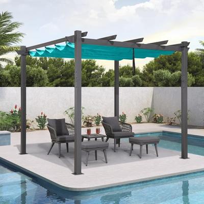 PURPLE LEAF Gazebo Outdoor Retractable Modern Yard Metal Grape Trellis Pergola with Canopy.