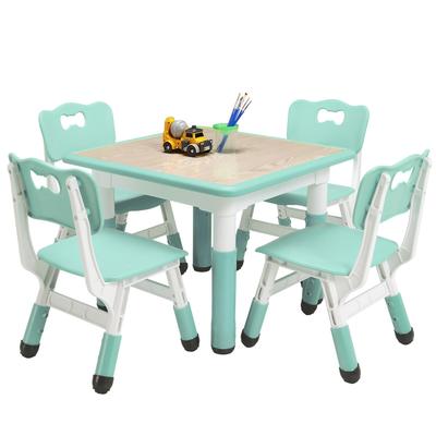 Kids Table and Chairs Set, Height Adjustable Desk with 4 Seats