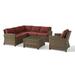 Maykoosh Island Interiors 5Pc Outdoor Wicker Sectional Set Sangria/Weathered Brown - Right Side Loveseat Left Side Loveseat Corner Chair Arm Chair & Sectional Glass Top Coffee Table