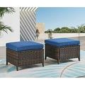 xrboomlife Outdoor Ottomans for Patio Set of 2 PE Wicker Steel Frame Outdoor Footstool for Patio Backyard Additional Seating Side Tables with Removable Weather-Resistant Cushions