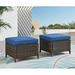 xrboomlife Outdoor Ottomans for Patio Set of 2 PE Wicker Steel Frame Outdoor Footstool for Patio Backyard Additional Seating Side Tables with Removable Weather-Resistant Cushions