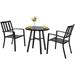 xrboomlife 3 Piece Outdoor Patio Bistro Dining Set Slatted Metal Round Table & 2 Patio Chairs Outdoor Set for Porch Deck