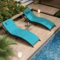 xrboomlife Patio Chaise Lounge Set 3 Pieces Outdoor Lounge Chair Outdoor Wicker Lounge Chairs with Table Folding Chaise Lounger for Poolside Backyard Porch Black
