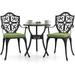xrboomlife Bistro Set 3 Piece Outdoor Cast Aluminum Patio Bistro Sets with Umbrella Hole and Green Cushions Bistro Table and Chairs Set of 2 for Patio Backyard Black