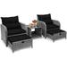 HBBOOMLIFE 5 Pieces Wicker Outdoor Patio Chairs Set with Ottoman Patio Conversation Set with Ottoman Underneath All Weather PE Rattan Balcony Set & End Table Black