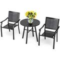 xrboomlife 3 Piece Outdoor Patio Bistro Dining Set Slatted Metal Round Table & 2 Patio Chairs Outdoor Set for Porch Deck