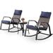 xrboomlife Patio Bistro Set 3 Pieces Outdoor Cushioned Rocking Chairs with Side Table Pillow All Weather Frame Blue