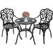 xrboomlife Black Cast Aluminum Bistro Set 3 Piece Outdoor Small Patio Table and Chairs with Umbrella Hole Outdoor Bistro Set for Front Porch Set Woven Patio Set for Garden Yard(Black)