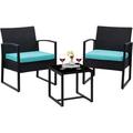 HBBOOMLIFE 3 Pieces Patio Set Outdoor Wicker Patio Bistro Set Conversation Rattan Chair Set 3 PCS with Coffee Table for Yard & Bistro (Blue)