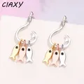 CIAXY Silver Color Fish Hook Earrings for Women Creative Design Moving Three Small Fish Earring