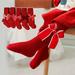 URMAGIC Girls Knee Bow High Bow Socks Cotton Socks Red Bowknot Over Knee Socks Party Casual Wear