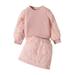 Gwiyeopda Toddler Kids Girls Autumn 2 Piece Outfits Long Sleeve Crewneck Sweatshirt Tops+Plush Skirt Set