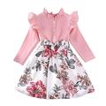 Baby Girl Clothes 0-3 Months Winter Coat Girl Long Sleeve Dress Kid Round Neck Ruffled Collar Floral Print High Waist Dress Children Spring Summer Fall Princess Dresses with Belt Red Graphic Prints