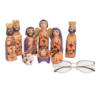 'Angelical' (set of 10) - Hand Crafted Nativity Scene Wood Sculpture