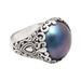 Palatial Splendor,'Sterling Silver Domed Ring with Blue Cultured Mabe Pearl'