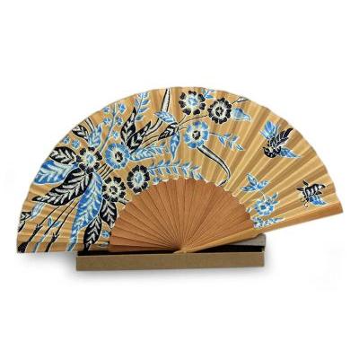 Silk batik fan, 'Golden Paradise'