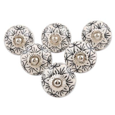 White Flowers,'Black and White Ceramic Floral Knob...