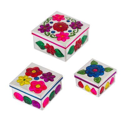 Floral Companions,'Three Tin Nesting Boxes with Floral Designs from Mexico'