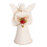 Angel with Flowers,'Handcrafted Natural Fiber White Angel with Bouquet'