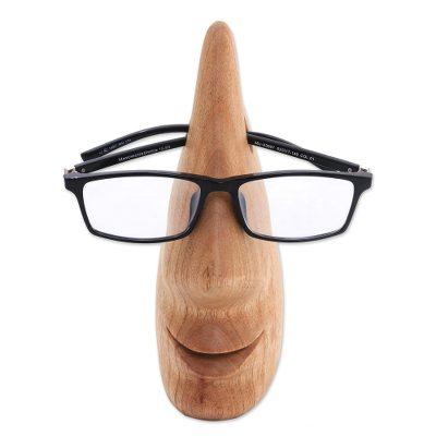 Nosing Around,'Whimsical Brown Hand Carved Wood Face Eyeglasses Holder'